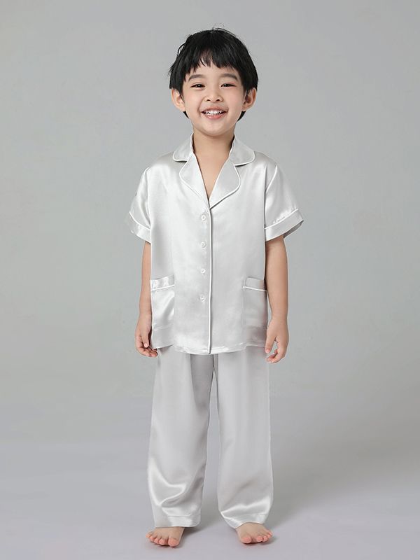 19 Momme Boys and Girls Short-sleeve Silk Pajamas Set